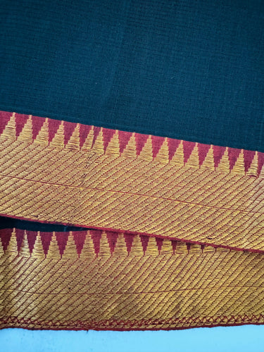 Handwoven Mangalgiri Cotton Saree | Black | Gold Zari | Handwoven | Ships from California
